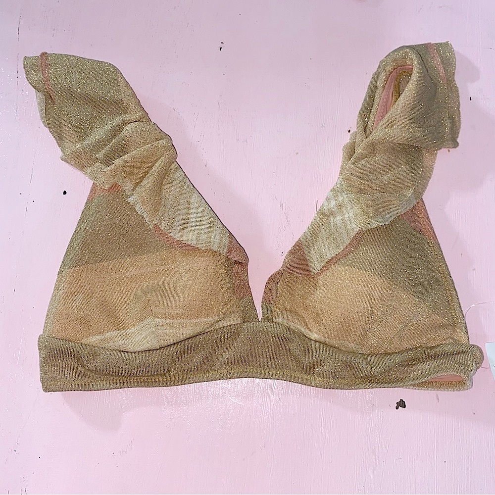 NWT WET SWIMWEAR $98 Addyson Ruffle Bikini Top in Metallic Stripe Glitter
